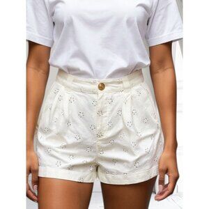 Vintage Ghanda Womens Eyelet Embroidered 100% Cotton White Shorts Size M Comfy